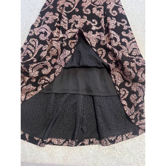 GUESS Los Angeles Black Gold Floral Jacquard High Low Dress Womens Size 2